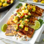 Grilled Mahi Mahi with Pineapple Salsa and cilantro rice