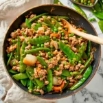 Ground Turkey Stir-Fry with snap peas and ginger sauce