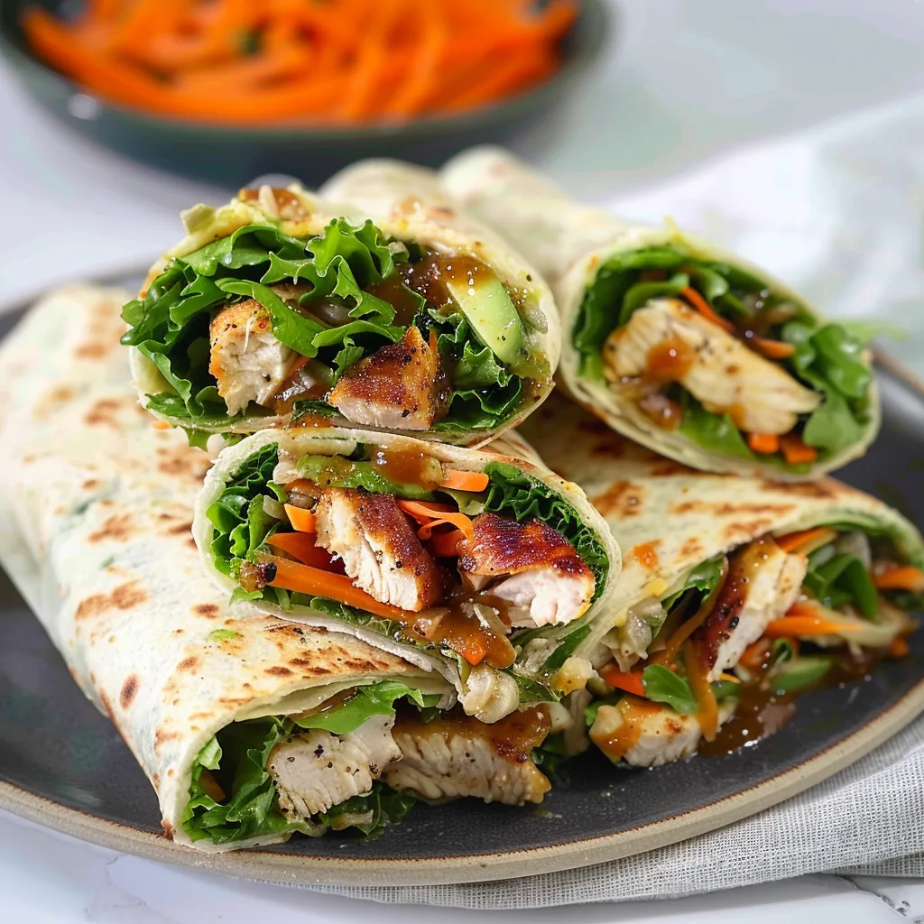 Delicious Honey Mustard Chicken Wraps with Shredded Carrots & Greens
