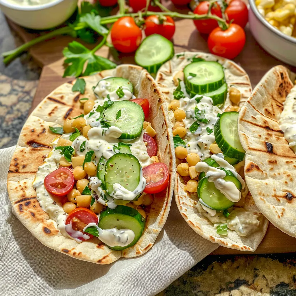 Savory Greek Pita Pockets with Hummus, Cucumbers, Tomatoes