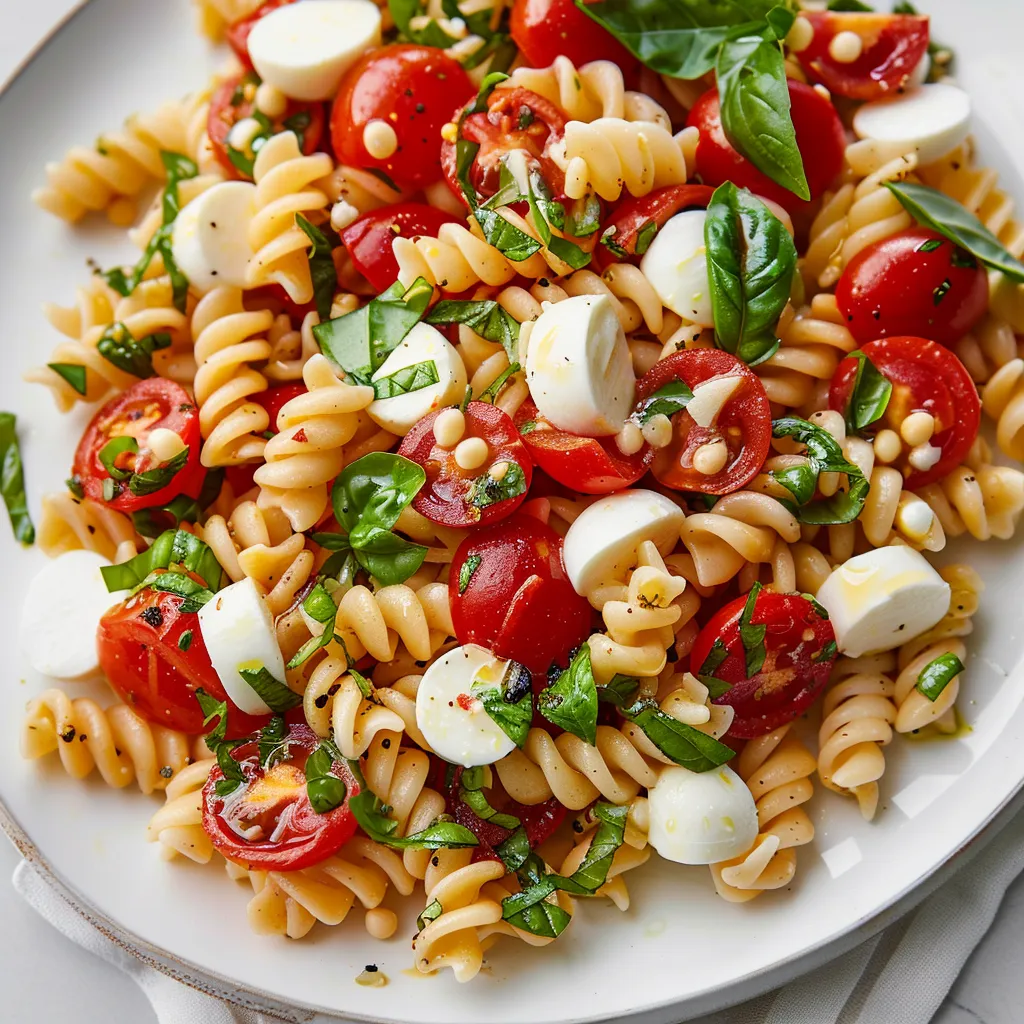 Fresh Caprese Pasta Salad with Basil and Mozzarella Pearls Recipe