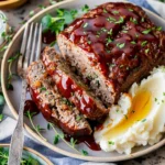 BBQ Glazed Meatloaf with mashed potatoes