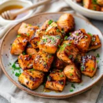 Air Fryer Salmon Bites with a honey-garlic glaze