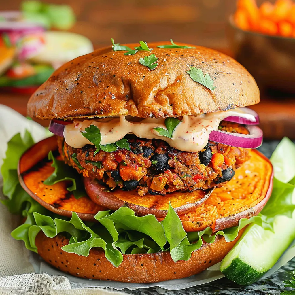 Savory Black Bean & Sweet Potato Burgers with Chipotle Mayo