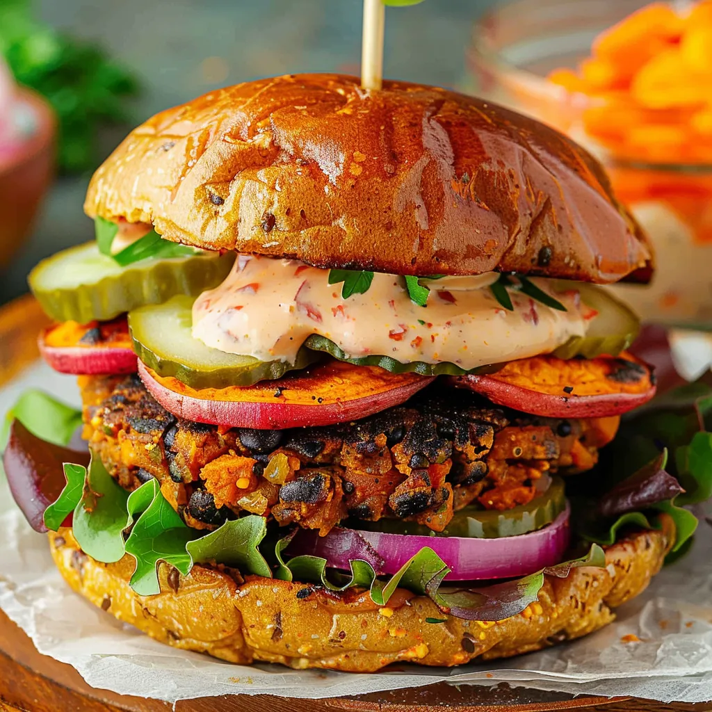 Black Bean & Sweet Potato Burgers with chipotle mayo
