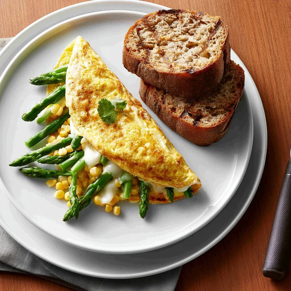 Asparagus Omelette with Sweet Corn and Cottage Cheese