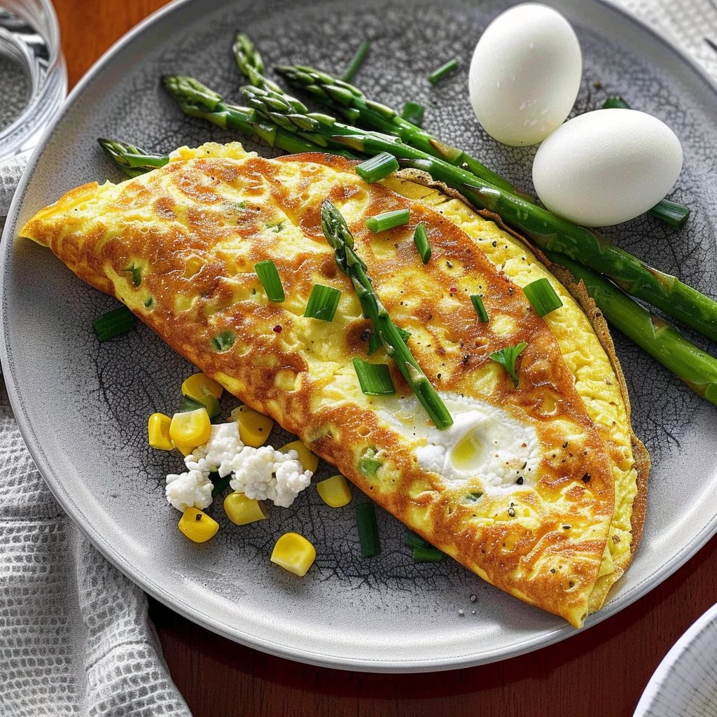 Asparagus Sweet Corn & Cottage Cheese Omelette