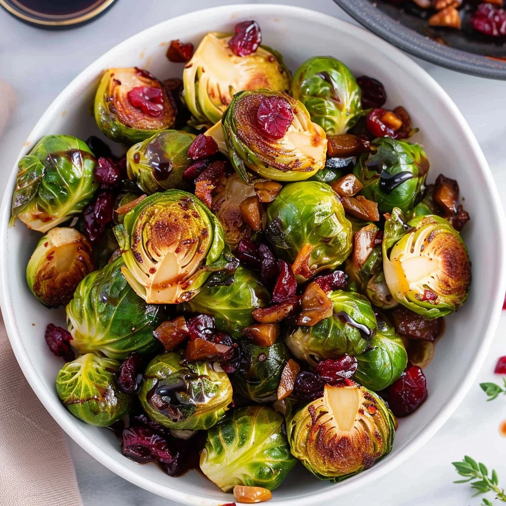 Balsamic Glazed Brussels Sprouts with Cranberries