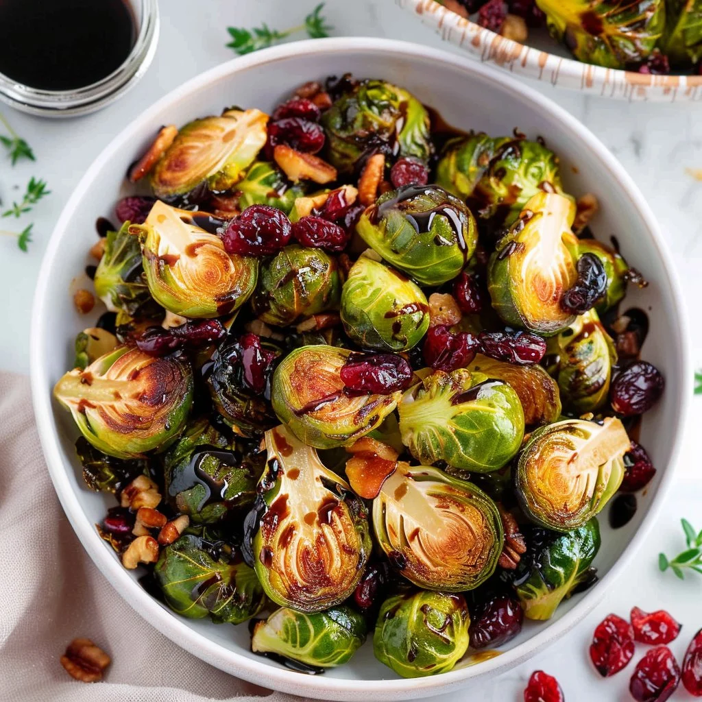 Balsamic Glazed Caramelized Brussels Sprouts With Cranberries