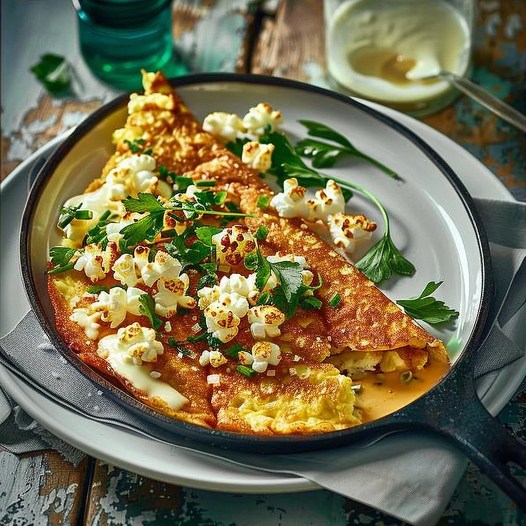 Cheddar Soufflé Omelette with Maple Popcorn