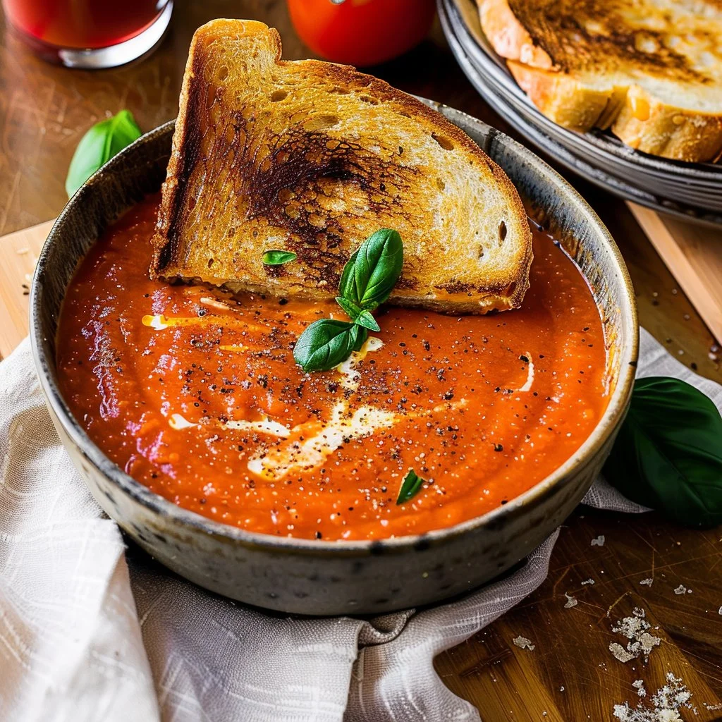 Creamy Tomato Soup with Grilled Cheese