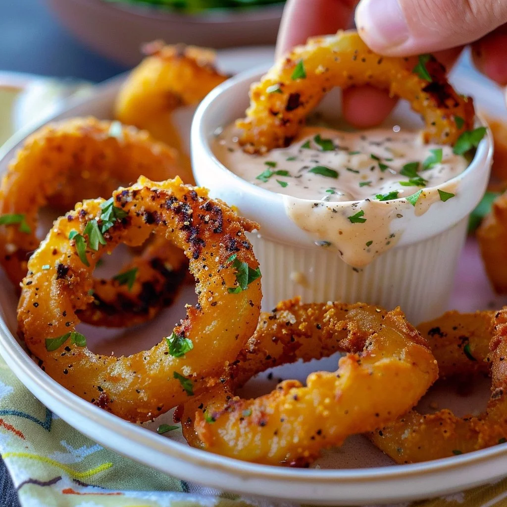 Grilled Sweet Onion Rings with Smoky Dipping Sauce