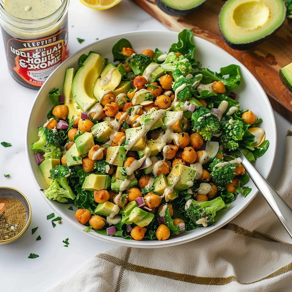 Roasted Chickpea & Avocado Salad with Lemon Tahini Dressing