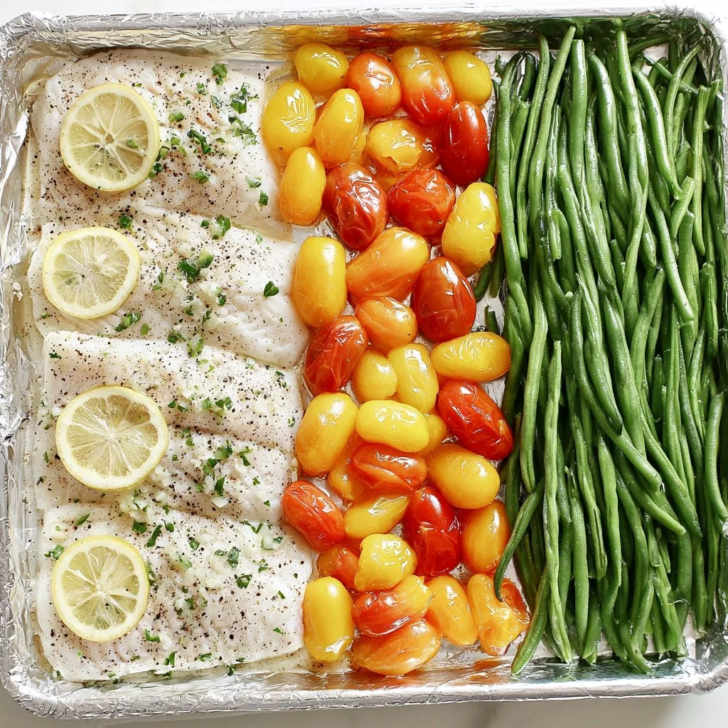Sheet Pan Tilapia with Lemon Herb and Roasted Green Beans