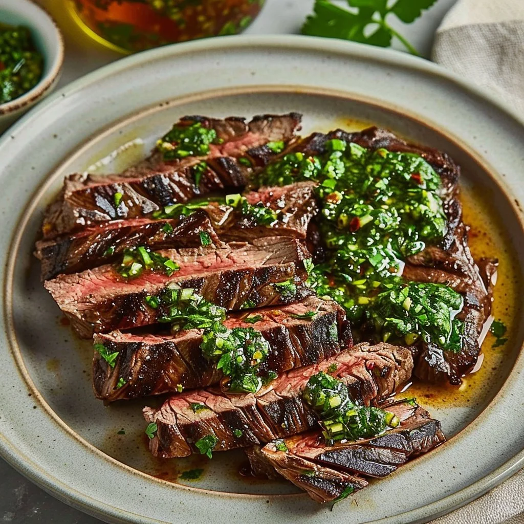 Garlic Herb Skirt Steak with Chimichurri Sauce