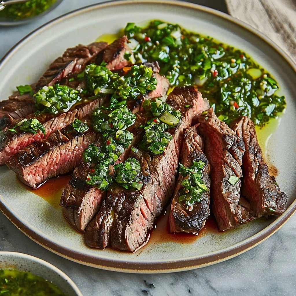 Garlic Herb Skirt Steak with Chimichurri Sauce