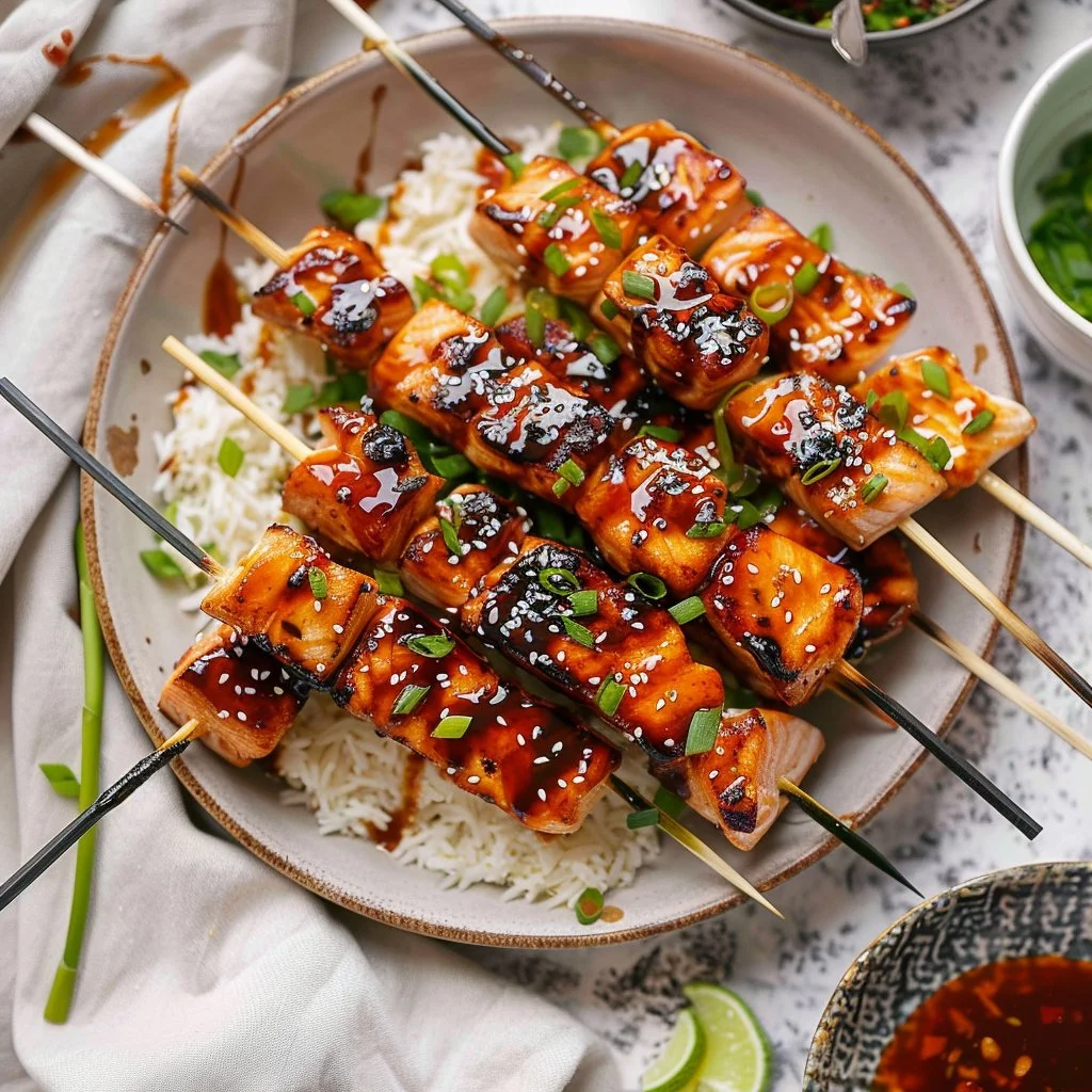 Sweet Chili Glazed Salmon Skewers