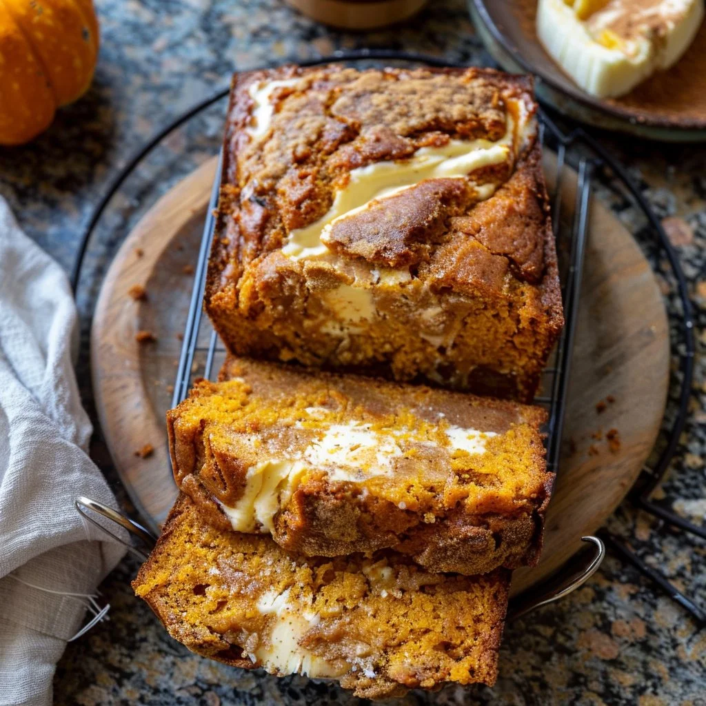 Cream Cheese Swirl Pumpkin Bread with Cinnamon and Pumpkin Butter