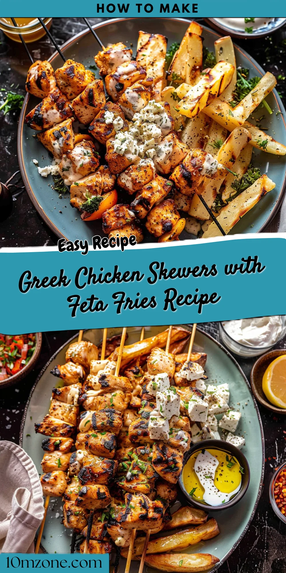 Greek Chicken Skewers with Feta Fries Recipe