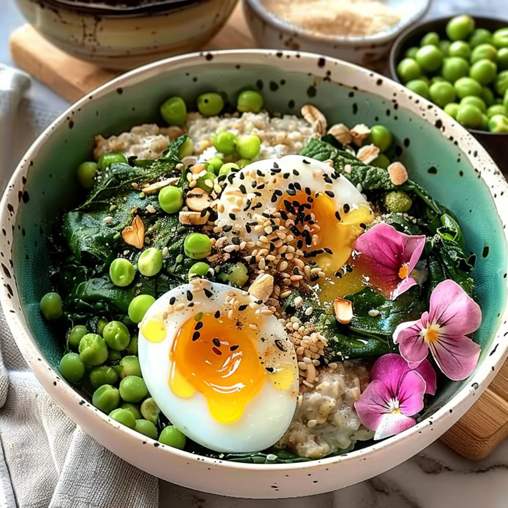 High-Fiber Savory Egg and Spinach Oatmeal Bowl