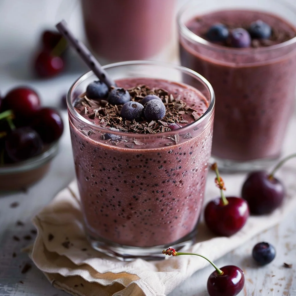 Kefir Smoothie Recipe with Chocolate, Blueberry, and Cherry