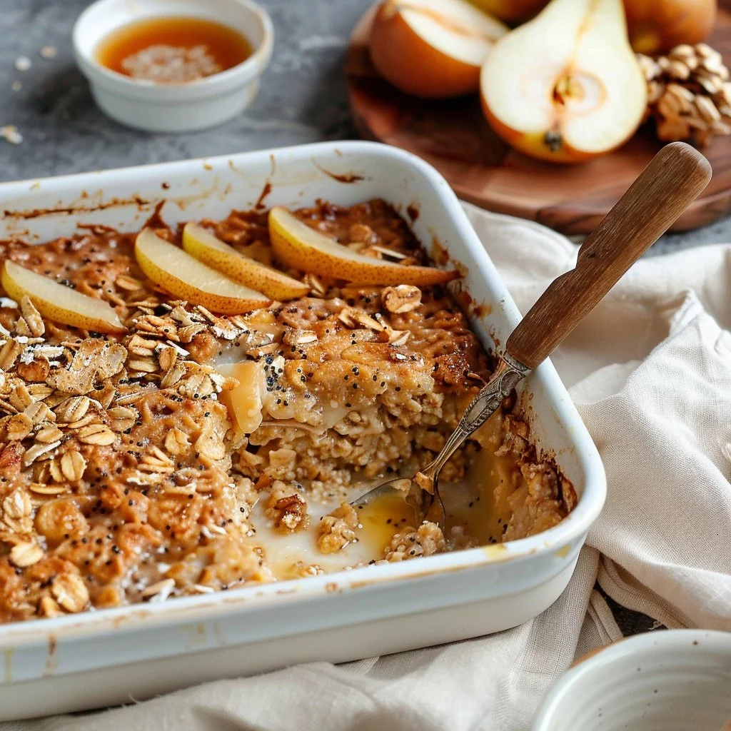 Pear Baked Oatmeal with Vanilla Brown Butter