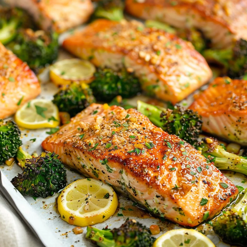 Sheet Pan Lemon Garlic Salmon with Broccoli