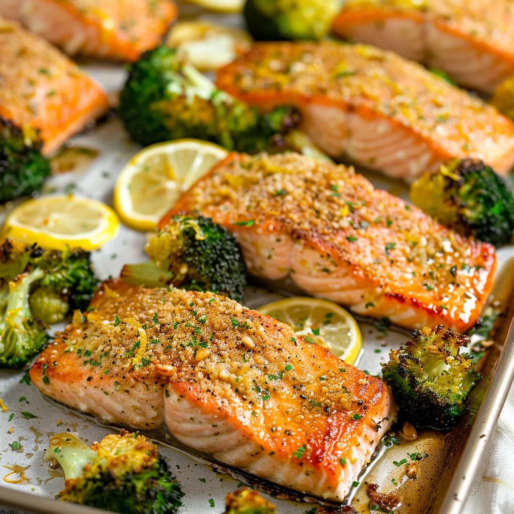 Sheet Pan Lemon Garlic Salmon & Broccoli