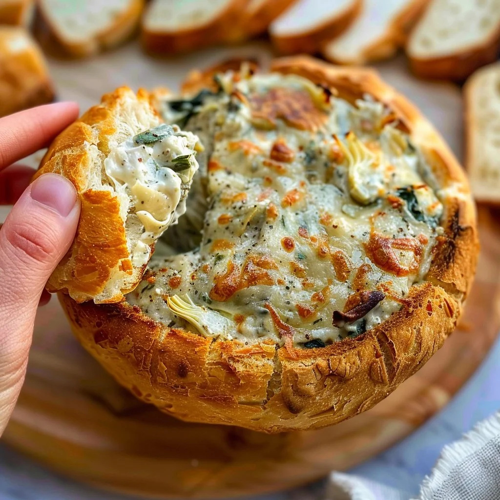 Spinach Artichoke Dip in a Bread Bowl