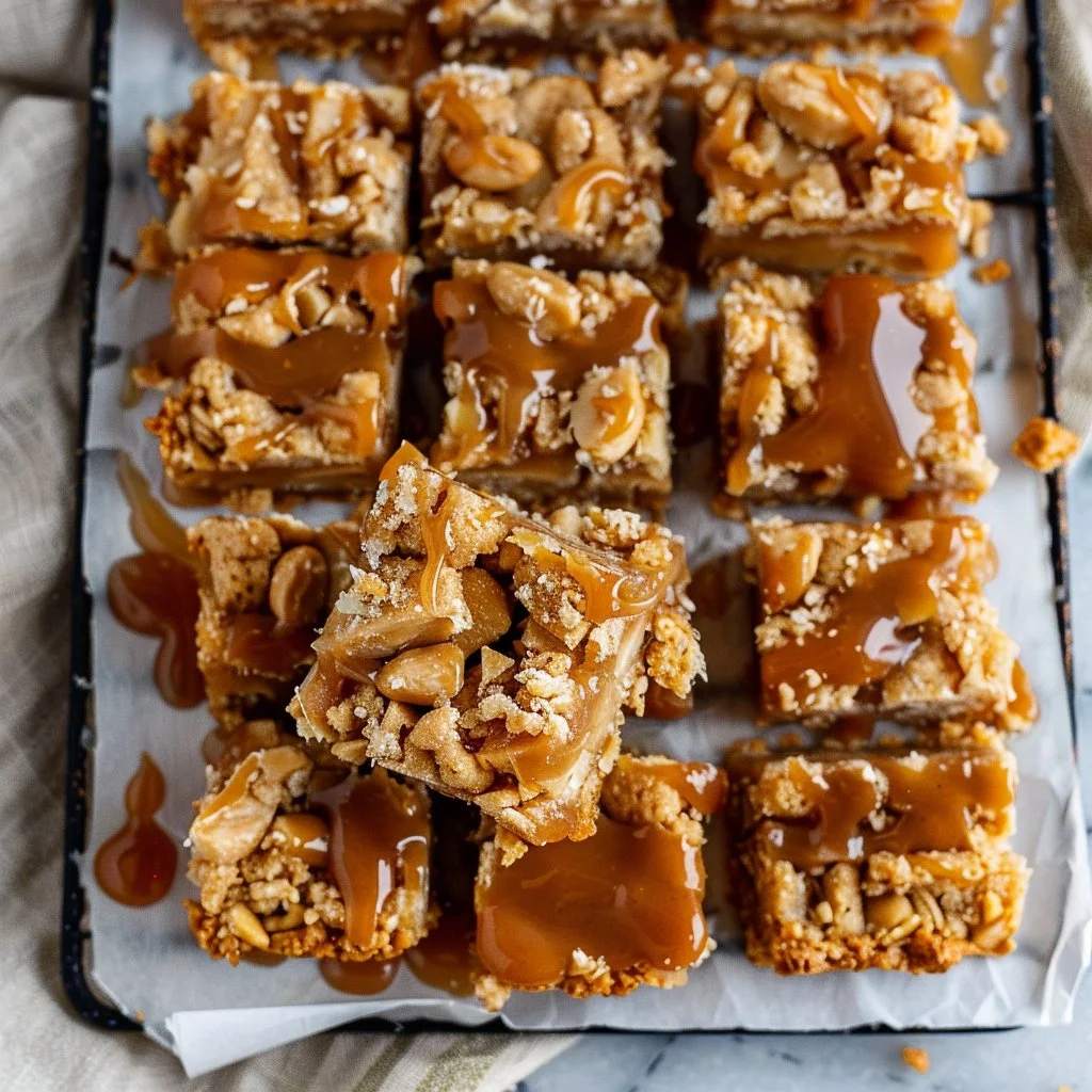 Apple Pie Bars with Salted Peanut Butter Caramel