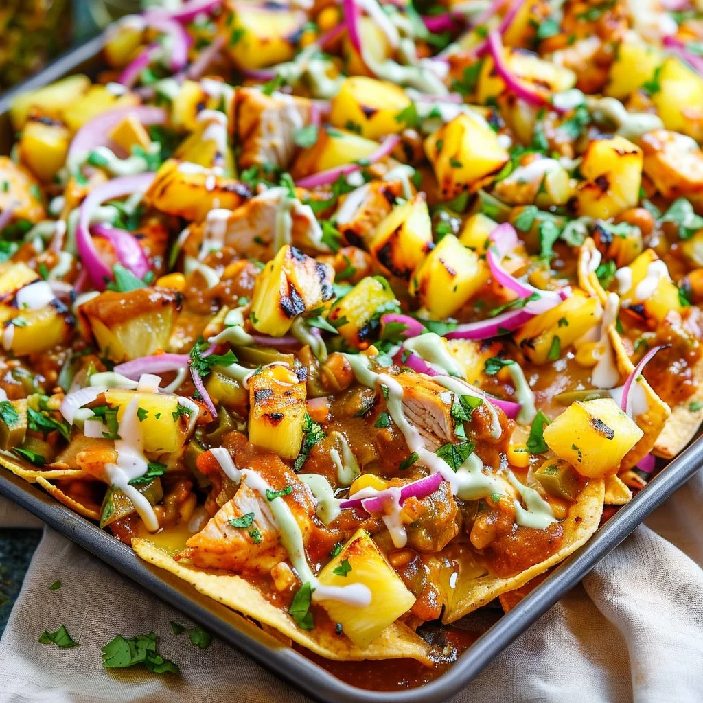 BBQ Chicken Nachos with Grilled Pineapple
