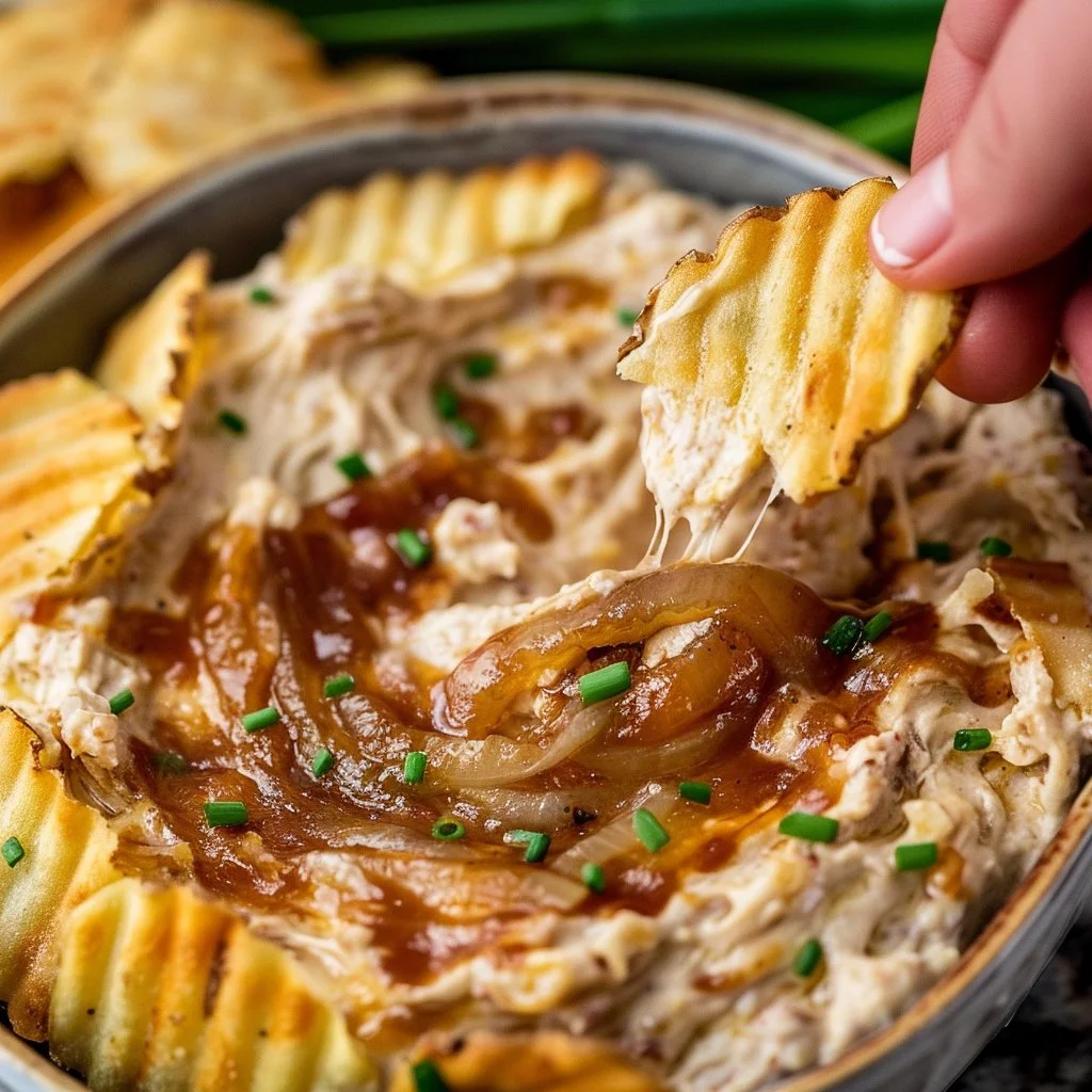 Caramelized French Onion Dip with Potato Chips