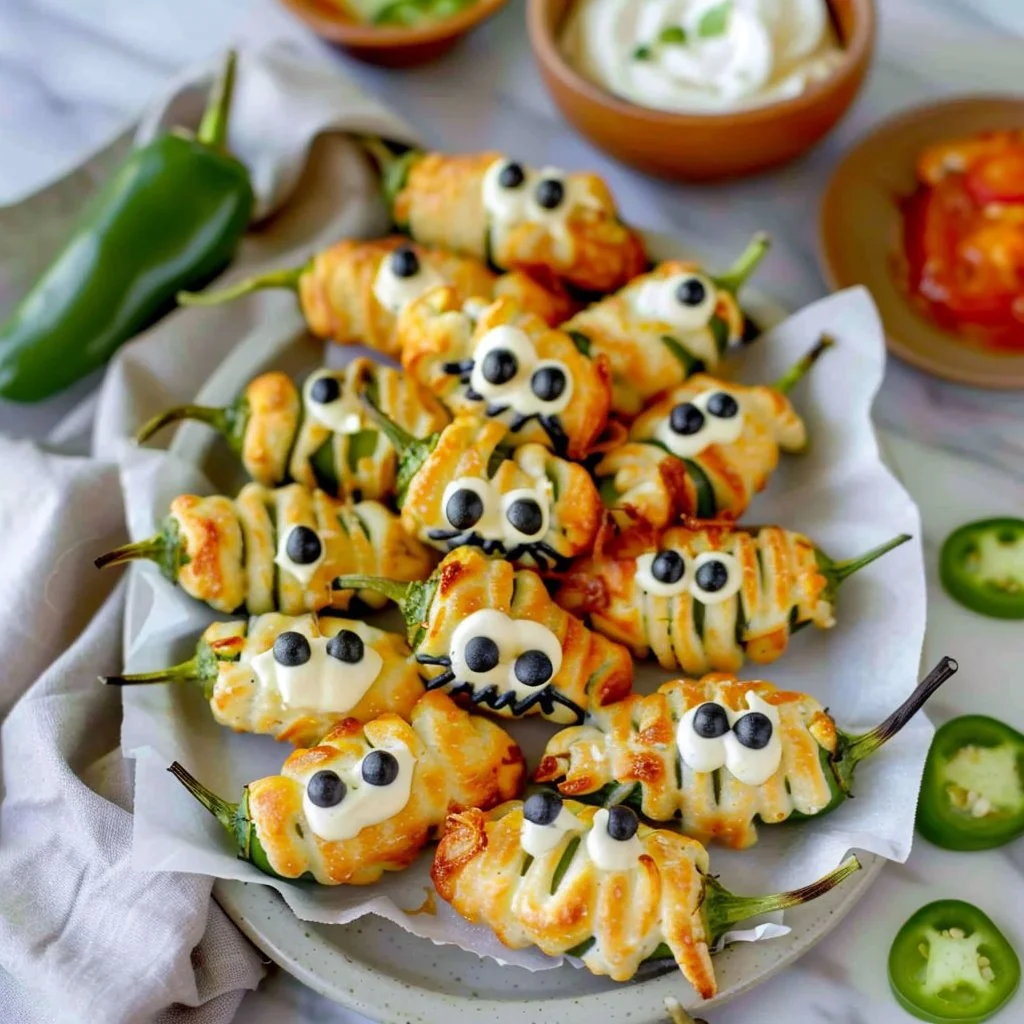 Cream Cheese Jalapeño Poppers: Creepy Crawly Mummy Edition