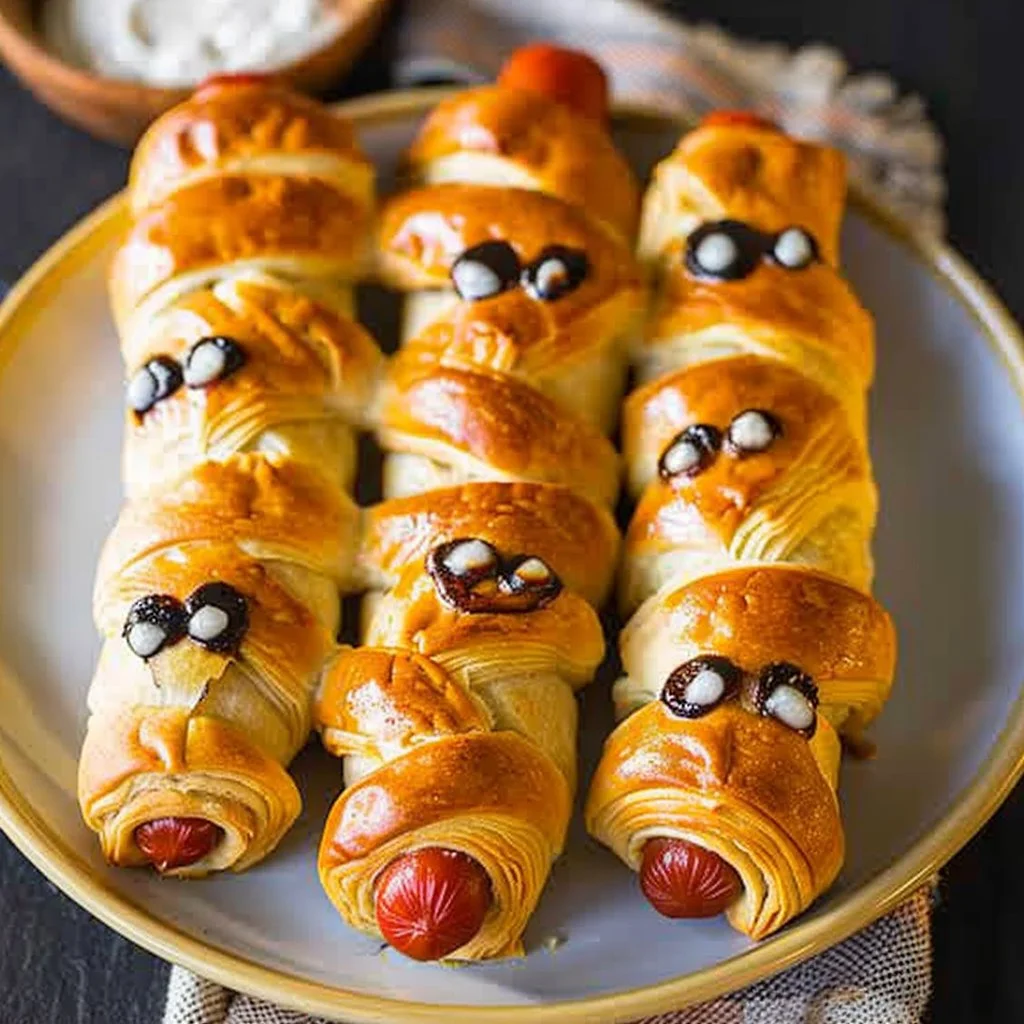 Crescent Roll-Wrapped Mummy Hot Dogs