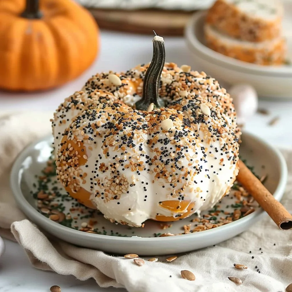 Everything Bagel Cream Cheese Ball (Pumpkin-Shaped)