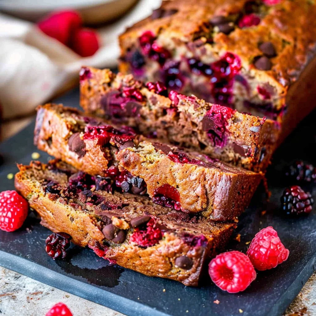 Raspberry Banana Bread with Dark Chocolate