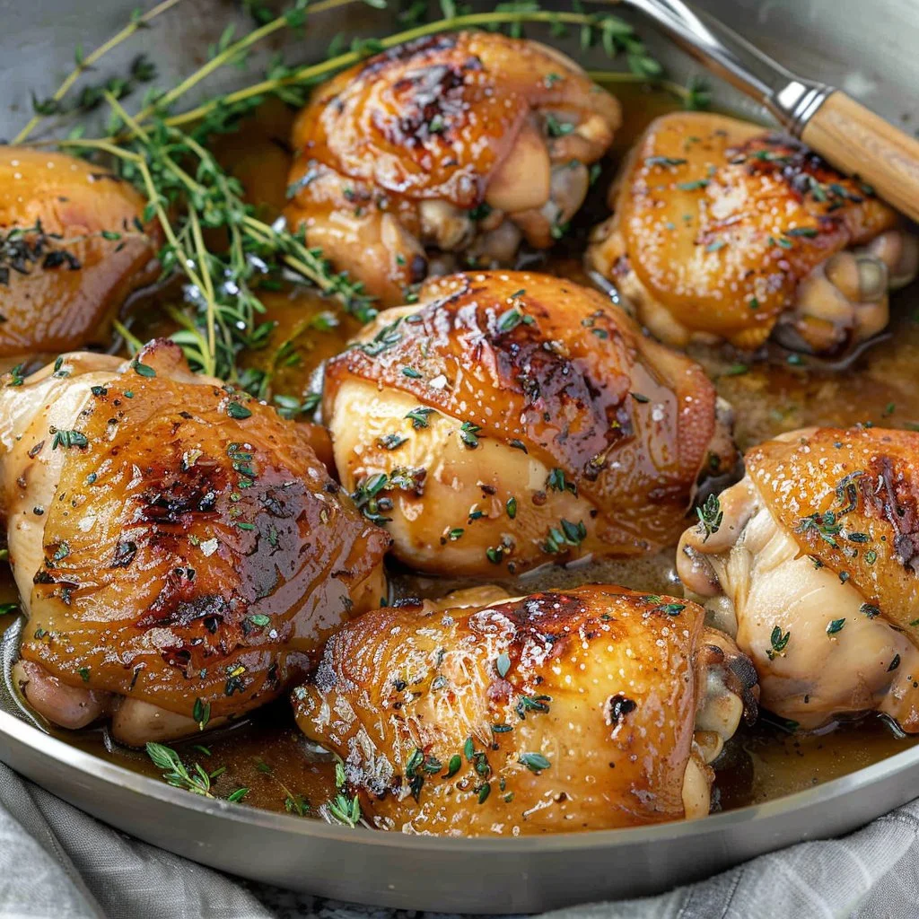 Skillet Apple Cider Glazed Chicken Thighs