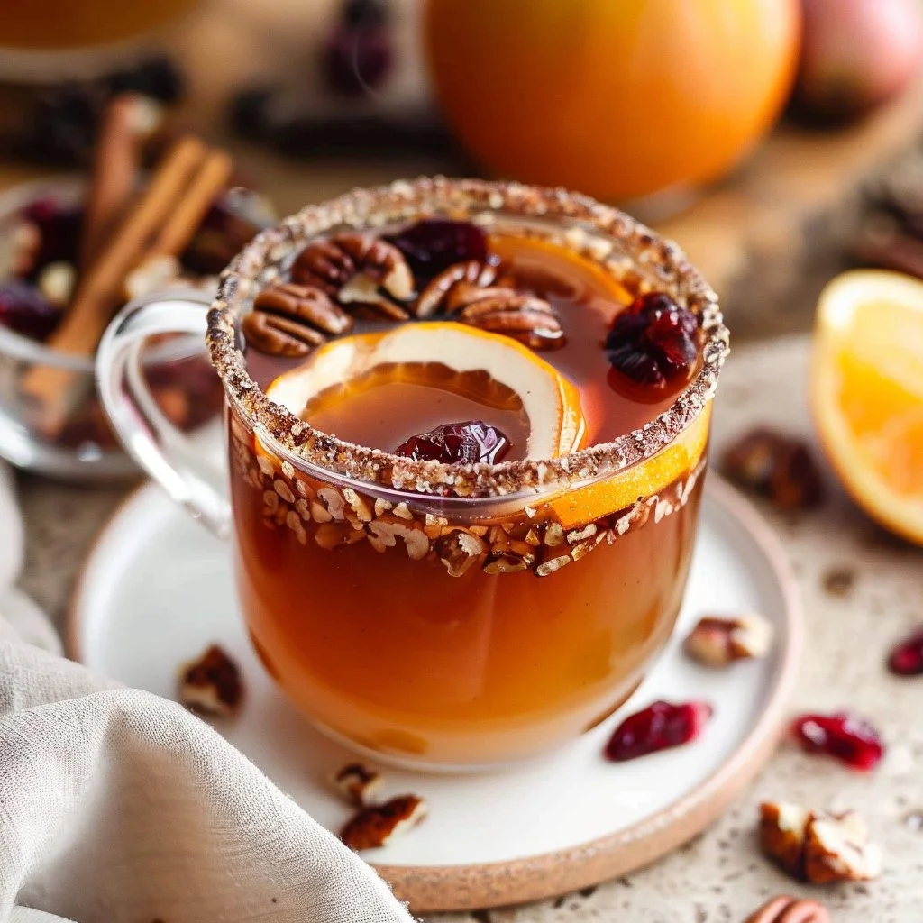Slow Cooker Mulled Cider with Caramel Pecan Rim