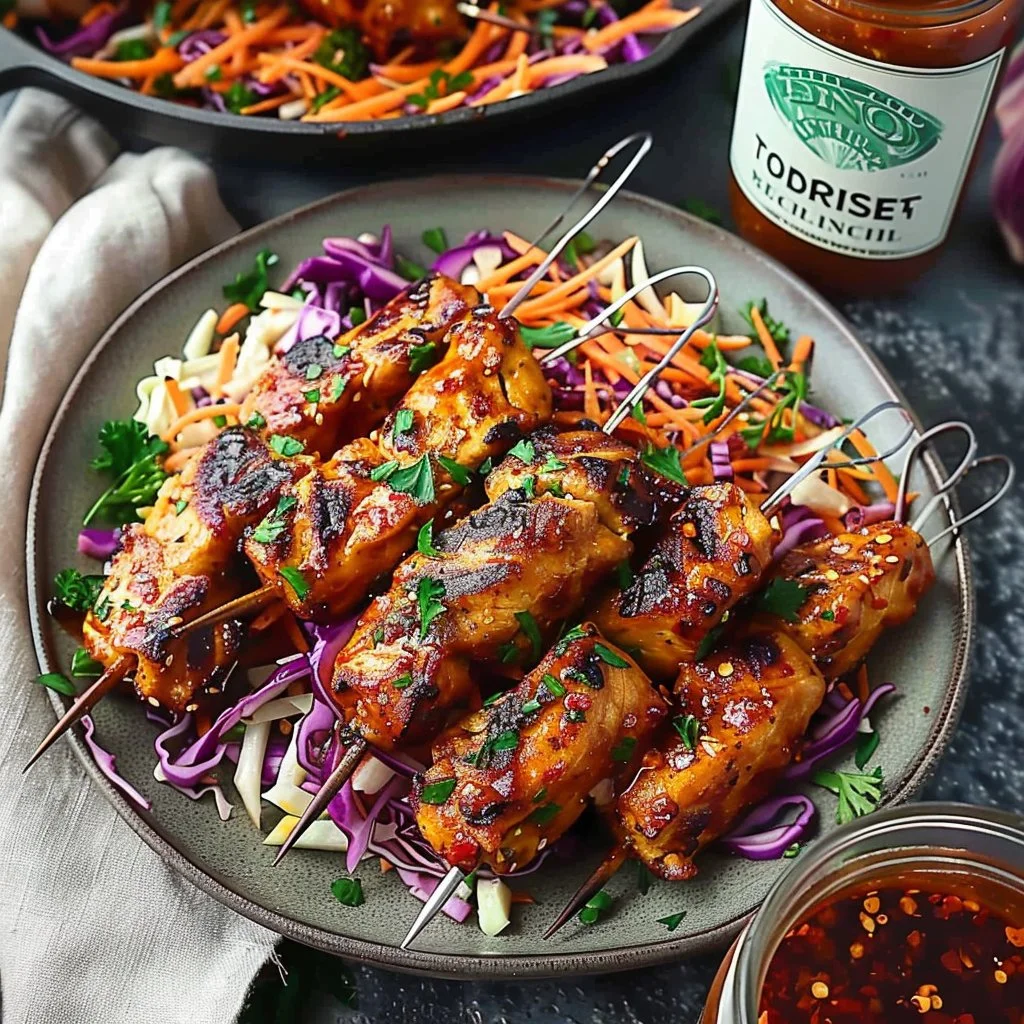 Spicy Chicken Kabobs with Slaw