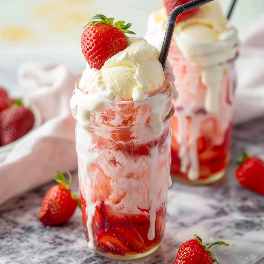 Strawberry Soda Float with Vanilla Ice Cream
