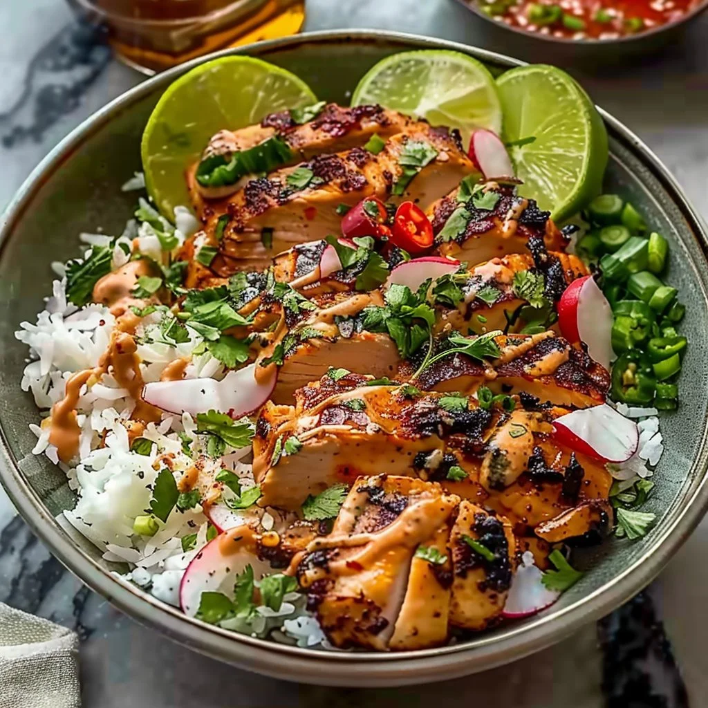 Sweet Chili Chicken Bowl with Coconut Lime Drizzle