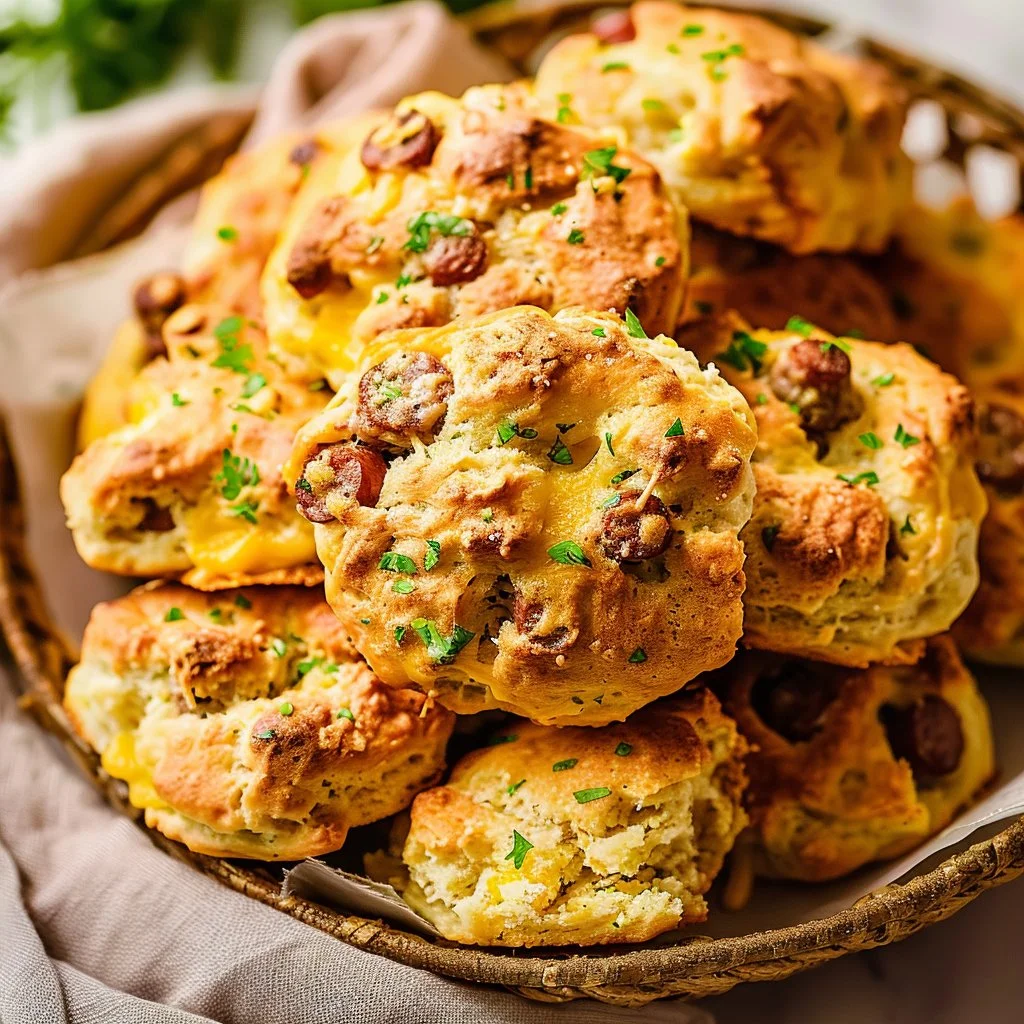 Protein Breakfast Biscuits with Sausage Cheddar